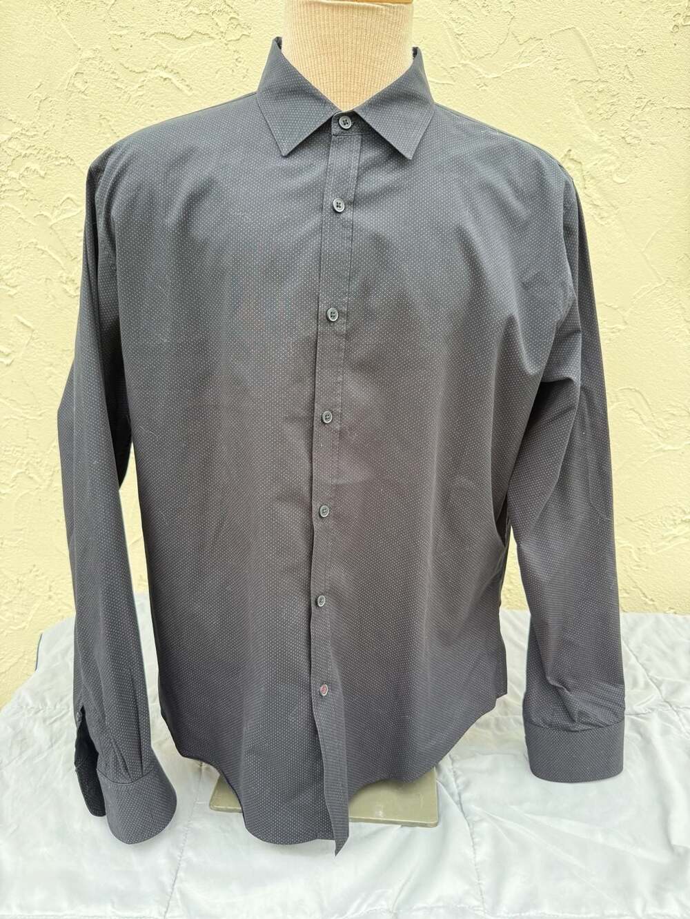 Beverly Hills Polo Club Men's Black Micro Dot Long Sleeve Button-Up Shirt XL